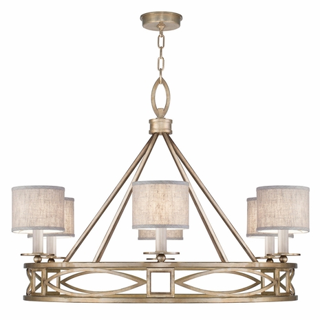 887640-31 Fine Art Lighting Cienfuegos 39.5"W Round Chandelier with Gold w/Greige Fabric Shades Finish