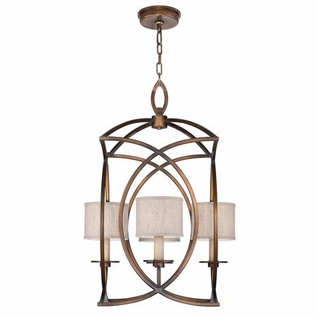 887740-11ST Fine Art Lighting Cienfuegos 21.5"W Square Chandelier with Bronze w/Greige Fabric Shades Finish