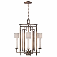 889040-11ST Fine Art Lighting Cienfuegos 24"W Square Chandelier with Bronze w/Greige Fabric Shades Finish