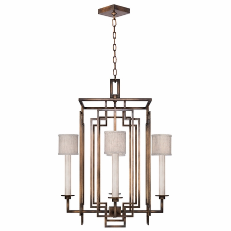 889040-11ST Fine Art Lighting Cienfuegos 24"W Square Chandelier with Bronze w/Greige Fabric Shades Finish