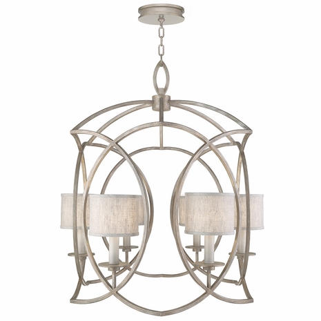 889840-21ST Fine Art Lighting Cienfuegos 30.5"W Round Chandelier with Gray w/Greige Fabric Shades Finish