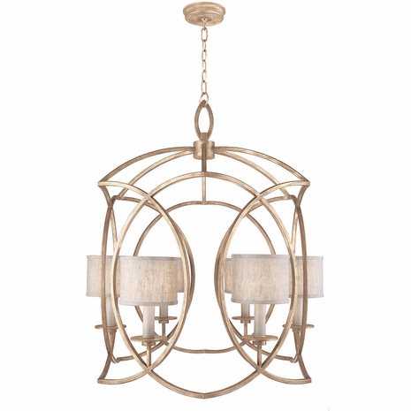 889840-31 Fine Art Lighting Cienfuegos 30.5"W Round Chandelier with Gold w/Greige Fabric Shades Finish