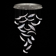 895840-111ST Fine Art Lighting Elevate 32"W Round Pendant with Silver/Dichroic "Plumes" Finish