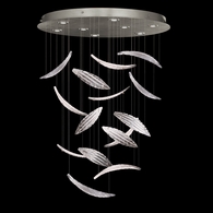 895840-122ST Fine Art Lighting Elevate 32"W Round Pendant with Silver/White "Plumes" Finish