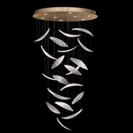 895840-221ST Fine Art Lighting Elevate 32"W Round Pendant with Gold/White "Plumes" Finish