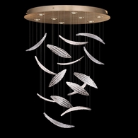 895840-222ST Fine Art Lighting Elevate 32"W Round Pendant with Gold/White "Plumes" Finish