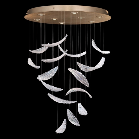 895840-212ST Fine Art Lighting Elevate 32"W Round Pendant with Gold/Dichroic "Plumes" Finish