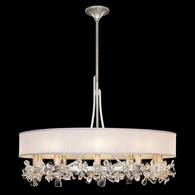 915240-12ST Fine Art Lighting Azu 34.5"W Round Chandelier with Silver Leaf w/Champagne Fabric Shade Finish