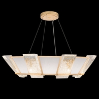 890640-21ST Fine Art Lighting Crownstone 38"W Round Pendant with Gold w/Textured Linen Inserts Finish