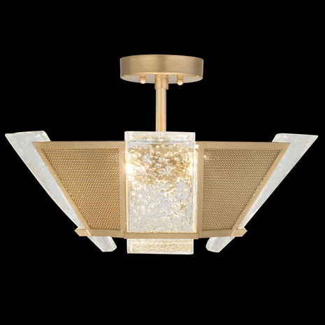 891340-22ST Fine Art Lamps 4 Light Crownstone 23" Square Semi-Flush Mount with Gold Finish