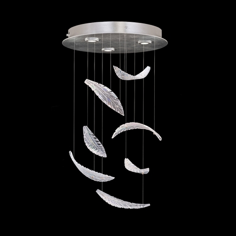 895640-111 Fine Art Lighting Elevate 18"W Round Pendant with Silver/Dichroic "Plumes" Finish