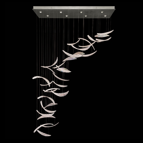 894840-111 Fine Art Lighting Elevate 54"W Rectangular Pendant with Silver/Dichroic "Plumes" Finish