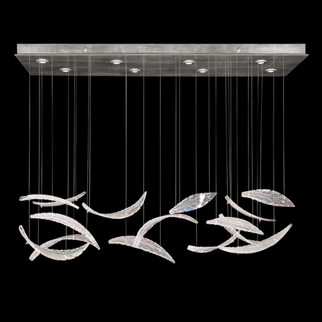 894840-112 Fine Art Lighting Elevate 54"W Rectangular Pendant with Silver/Dichroic "Plumes" Finish