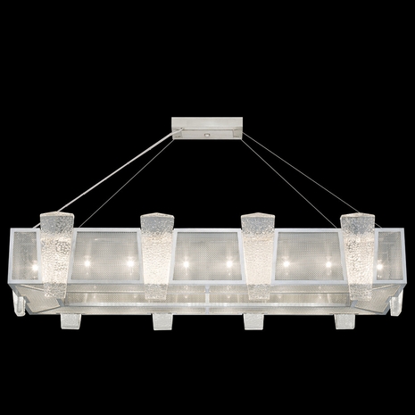 891240-12 Fine Art Lighting Crownstone 52"W Rectangular Pendant with Silver w/Metal Mesh Inserts Finish