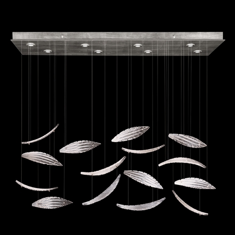 894840-122 Fine Art Lighting Elevate 54"W Rectangular Pendant with Silver/White "Plumes" Finish