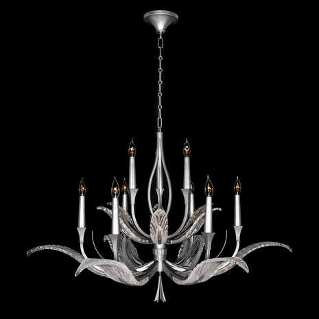 893640-1 Fine Art Lighting Plume 45"W Round Chandelier with Silver/Dichroic "Plumes" Finish