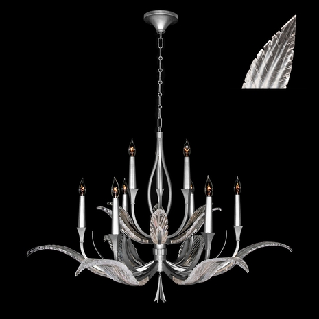 893640-11 Fine Art Lighting Plume 45"W Round Chandelier with Silver/White "Plumes" Finish