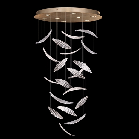 895840-221 Fine Art Lighting Elevate 32"W Round Pendant with Gold/White "Plumes" Finish