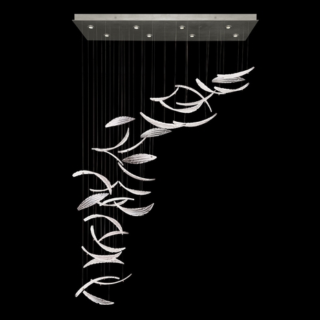 894840-121 Fine Art Lighting Elevate 54"W Rectangular Pendant with Silver/White "Plumes" Finish
