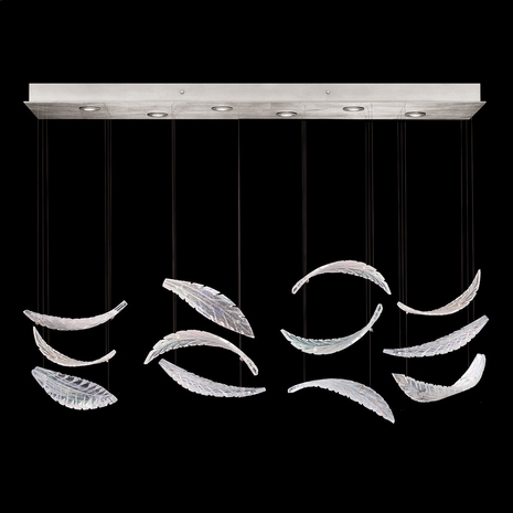 895140-111 Fine Art Lighting Elevate 51"W Rectangular Pendant with Silver/Dichroic "Plumes" Finish
