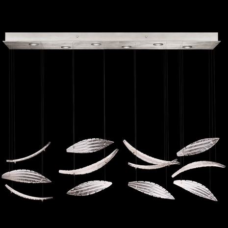 895140-121 Fine Art Lighting Elevate 51"W Rectangular Pendant with Silver/White "Plumes" Finish