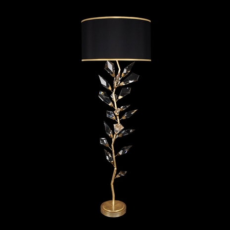909220-21 Fine Art Lighting Foret 71"H Floor Lamp with Gold Leaf w/Black Fabric & Gold Inner Lining Shades Finish