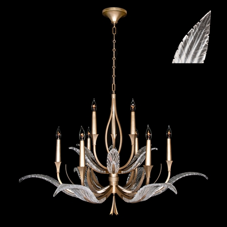 893640-21 Fine Art Lighting Plume 45"W Round Chandelier with Gold/White "Plumes" Finish