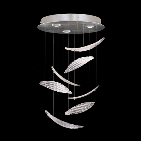895640-121 Fine Art Lighting Elevate 18"W Round Pendant with Silver/White "Plumes" Finish