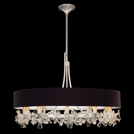 915240-13ST Fine Art Lighting Azu 34.5"W Round Chandelier with Silver Leaf w/Black Fabric & Silver Inner Lining Shades Finish