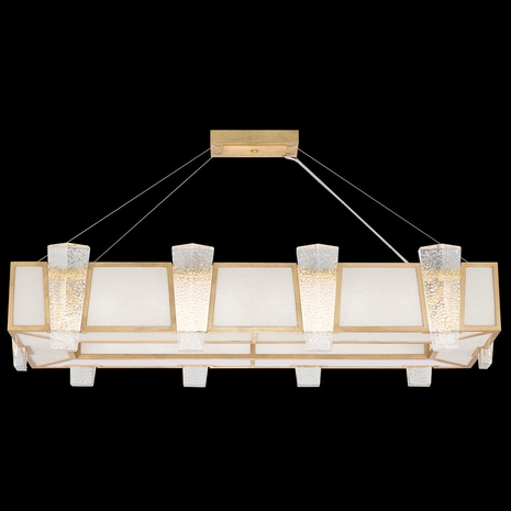 891240-21 Fine Art Lighting Crownstone 52"W Rectangular Pendant with Gold w/Textured Linen Inserts Finish