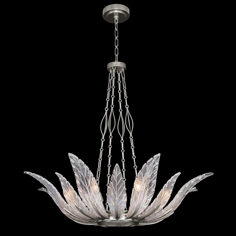 894040-1 Fine Art Lighting Plume 39"W Round Pendant with Silver/Dichroic "Plumes" Finish