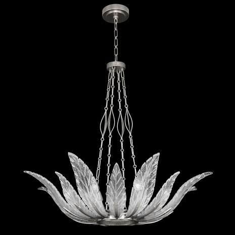 894040-11 Fine Art Lighting Plume 39"W Round Pendant with Silver/White "Plumes" Finish