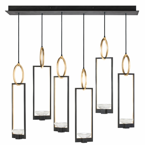 893140-3ST Fine Art Lighting Delphi 48"W Rectangular Pendant with Black/Gold Finish