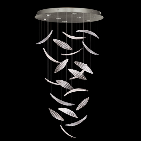 895840-121ST Fine Art Lighting Elevate 32"W Round Pendant with Silver/White "Plumes" Finish