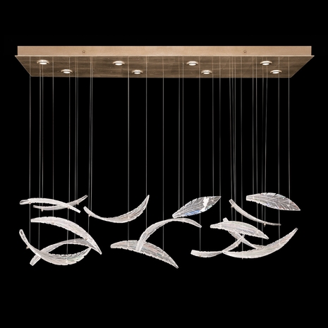 894840-212 Fine Art Lighting Elevate 54"W Rectangular Pendant with Gold/Dichroic "Plumes" Finish