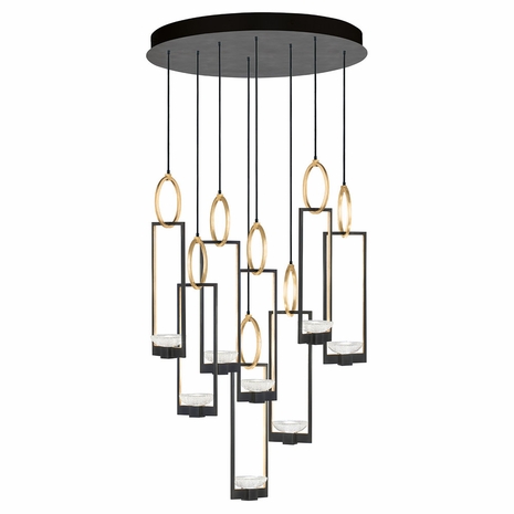 893240-3ST Fine Art Lighting Delphi 33.5"W Round Pendant with Black/Gold Finish