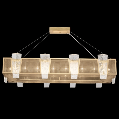 891240-22 Fine Art Lighting Crownstone 52"W Rectangular Pendant with Gold w/Metal Mesh Inserts Finish