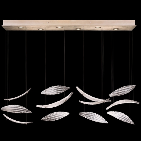 895140-221 Fine Art Lighting Elevate 51"W Rectangular Pendant with Gold/White "Plumes" Finish