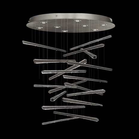 895840-142ST Fine Art Lighting Elevate 32"W Round Pendant with Silver/Ebony Stardust Spires Finish