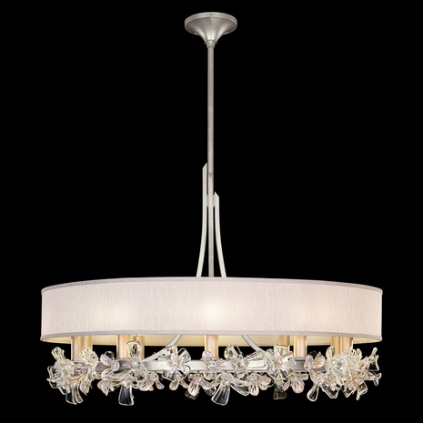 915240-12ST Fine Art Lighting Azu 34.5"W Round Chandelier with Silver Leaf w/Champagne Fabric Shade Finish