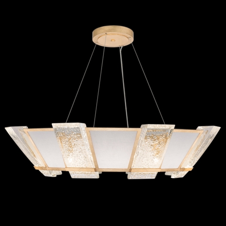 890640-21 Fine Art Lighting Crownstone 38"W Round Pendant with Gold w/Textured Linen Inserts Finish
