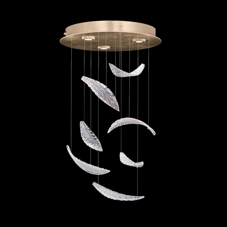 895640-211 Fine Art Lighting Elevate 18"W Round Pendant with Gold/Dichroic "Plumes" Finish