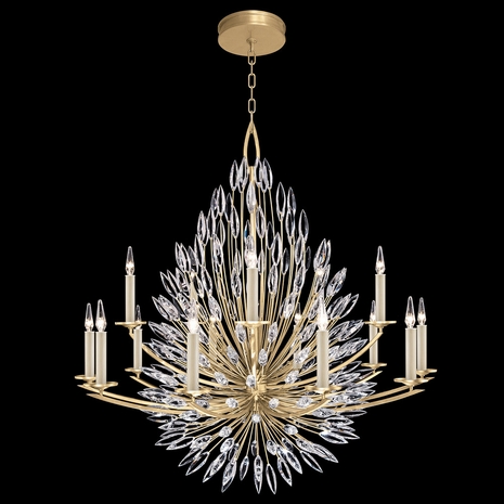 883340-1ST Fine Art Lamps 15 Light Lily Buds 50" Round Chandelier with Gold Finish