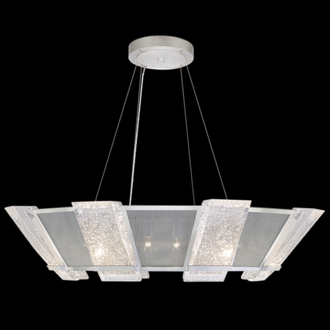 890640-12ST Fine Art Lighting Crownstone 38"W Round Pendant with Silver w/Metal Mesh Inserts Finish