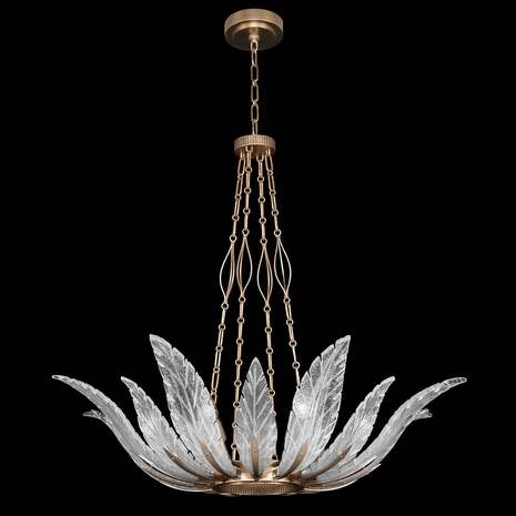 894040-21 Fine Art Lighting Plume 39"W Round Pendant with Gold/White "Plumes" Finish