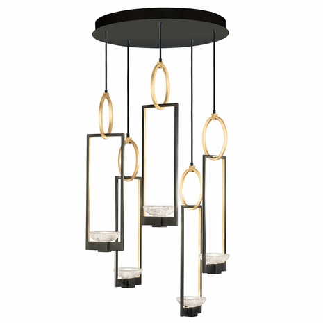 893040-3 Fine Art Lighting Delphi 26.5"W Round Pendant with Black/Gold Finish