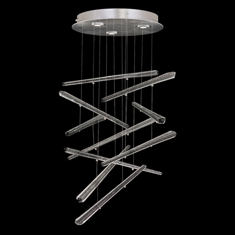 895640-141 Fine Art Lighting Elevate 23"W Round Pendant with Silver/Ebony Stardust Spires Finish