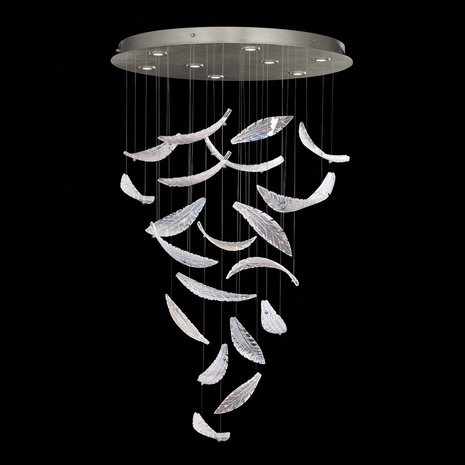 895840-111 Fine Art Lighting Elevate 32"W Round Pendant with Silver/Dichroic "Plumes" Finish