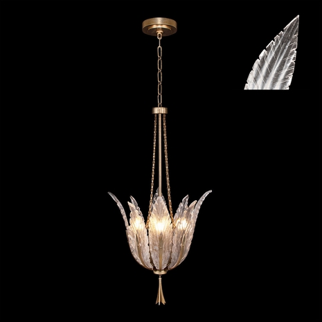 893940-21 Fine Art Lighting Plume 17.5"W Round Pendant with Gold/White "Plumes" Finish
