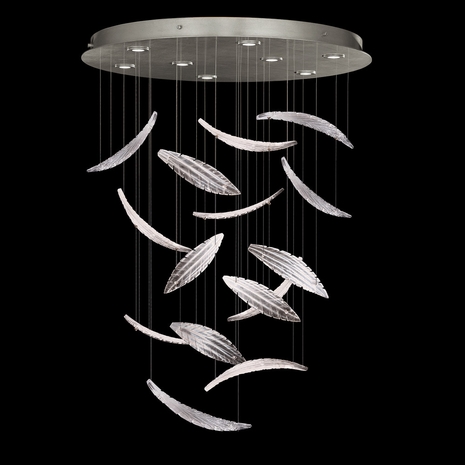 895840-122 Fine Art Lighting Elevate 32"W Round Pendant with Silver/White "Plumes" Finish